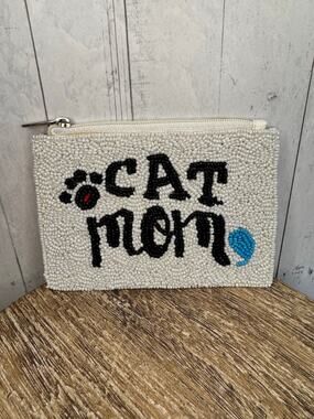 Beaded Coin Purse Cat Card Holder Wallet Travel Womens Accessories NEW FAST SHIP